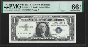 US $1 1957A PMG 66 EPQ UNC Fr#1620* Star Note Silver Certificate Smith/Dillon - Picture 1 of 4