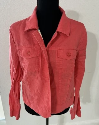 TOMMY BAHAMA Two Palms 100% Linen Button Up Jacket Coral Pink Sz M - Image 1 of 4