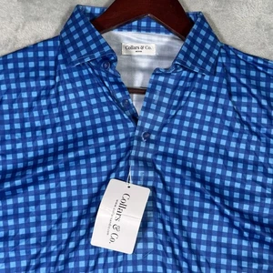 Camisa Polo Collars & Co Para Hombres Mediana Azul Guinga Vestido Cuello Rendimiento Golf - Imagen 1 de 8