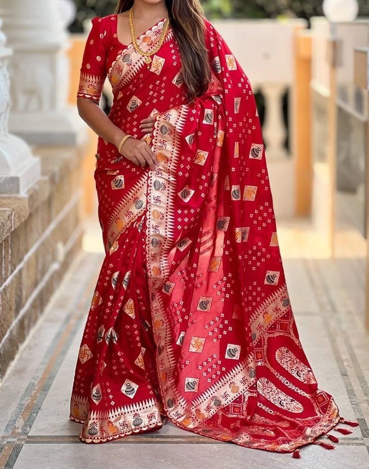 Bollywood Style Viscose Dolla Silk Saree With Blouse For Wedding & Party - Image 1 of 1