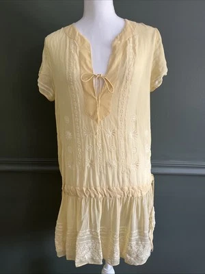 Vestido De Colección Y2K Juicy Couture Seda S Amarillo Mantequilla Bordado Boho Cintura Caída Foto 1 de 4