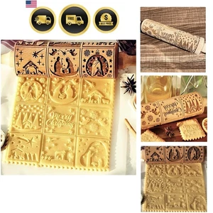 Rodillo de madera en relieve de Navidad para hornear galletas decoración de cocina - Imagen 1 de 8