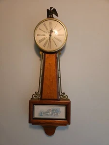 Vintage Sessions Wall Clock Bird's Eye Maple Wood Frame Working 22 Inches Tall - Picture 1 of 9
