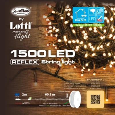 Catena Luci di Natale da 60,5 mt con 1500 LED Reflex Bianco Caldo Tradizionale - Immagine 1 di 4