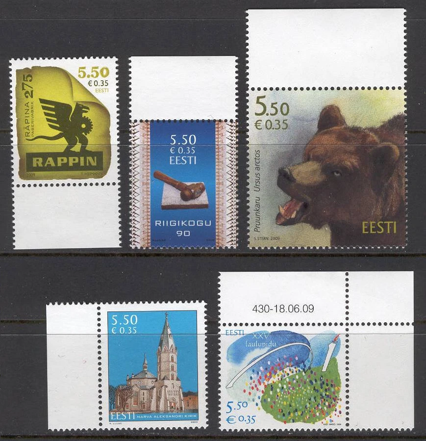 Estonia J74 MNH 5v 2009 Iglesia Arquitectura Animales Oso - Debajo de la cara Foto 1 de 1