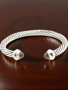 BRACCIALE DAVID YURMAN ARGENTO STERLING ORO 14K PERIDOTO 7" BRACCIALE 7mm #7879 - Foto 1 di 4