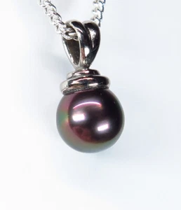 8mm Tahitian Pearl 18k White Gold Pendant - Picture 1 of 7