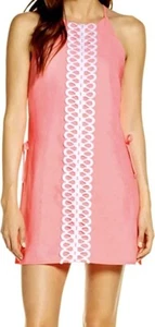 Lilly Pulitzer Coral Halter Pearl Romper Embroidery Lace Trim Front Size 8 - Picture 1 of 9