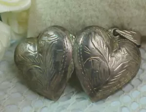 De colección Diseño Hinchado Grabado 2 Caras Corazón Amor Bisagras Foto Medallón Dije Colgante - Imagen 1 de 20