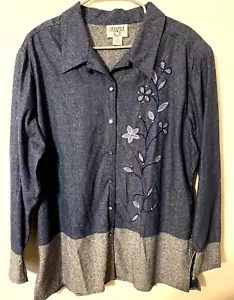 Cervelle Womens Tunic Top 100% Silk Sz 1X Embroidery Western Pearl Snap Buttons - Picture 1 of 5
