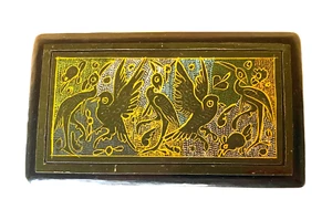 Vintage Olinala Mexico scatola lacca intagliata a mano, uccellini, fiori e fogliame - Foto 1 di 10