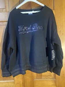 Hard Rock Raised Sequin Logo Sweatshirt Women's XL Black French Terry Scramble - Picture 1 of 7