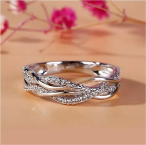 1Ct round cut simulate diamond twisted wedding band ring in 14k white gold Over - Picture 1 of 7