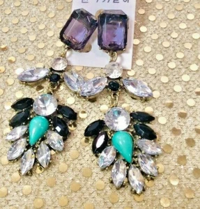 Womens fashion earrings emerald and crystal teardrop - Picture 1 of 2