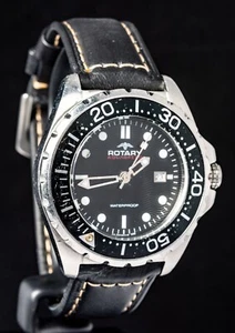 Rotary Diver Black Bezel Dial Men's Quartz Dress Watch -- Working, Ø45mm Case - Picture 1 of 8