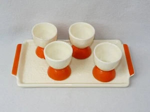 alt Set 4 Eierbecher 1 Tablett "Weekend" Carstens Art Déco Entwurf? 1930er antik - Bild 1 von 10