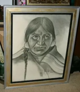 VINTAGE NORBERTO BUDDY REYES ANTHRAZITHO KUNST INDIANER IHN IHR CHIEFMÄDCHEN - Bild 1 von 6