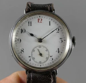 ANTIQUE WW1 ERA HALLMARKED STERLING SILVER TRENCH WATCH TICKING 1915 - Picture 1 of 5