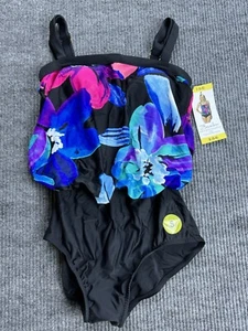 2 Bamboo Swimsuit Womens Small Black Floral One Piece Bathing Suit Tummy Control - Picture 1 of 8