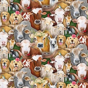Fabric Farm Packed Animals on Baby Cotton 1/4 yard 2800E-MULTI - Bild 1 von 5