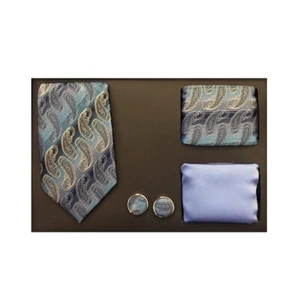 Nuevo Formal Hombres Corbata Delgada 2 Pañuelos Gemelos Set Regalo Paisley Lavanda - Imagen 1 de 3