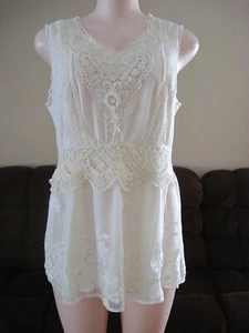 ADIVA Damen Pullover Oberteil Häkelspitze Slv/less. Lt.Beige. Größe L. Neu mit Etikett $50. - Bild 1 von 8