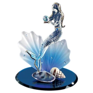 Mermaid on Blue Coral Glass Figurine | Ocean Decor | Sea Life Gift - Picture 1 of 3