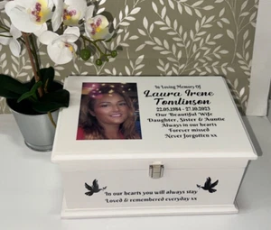 Ashes casket Lock & photo Lid personalised urn memorial memory box LCLP 2 - Picture 1 of 10