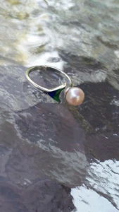 RETIRED Vantel Pearls Mermaid Tail Ring with a Pink Pearl - Picture 1 of 5
