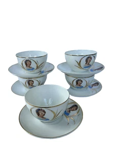 Portugal Vista Alegre viktorianisches Damendesign Porzellan Teetasse & Untertasse 5er Set - Bild 1 von 23
