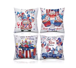 NEW Happy 4th of July God Bless America 18 in. Patriotic Pillow Covers Set of 4 - Picture 1 of 3