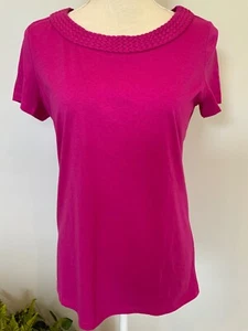 TALBOTS Womens Size Small Pink Short Sleeve Round Braided Neck Pullover Top NEW - Picture 1 of 5