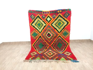 Moroccan Vintage Geometric Area Rug 4x6 Handmade Cotton Faded Red Berber Carpet - Picture 1 of 10