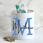 Personalised Name Ceramic Money Box Marble Blue Initial Name Thoughtful Gift Him