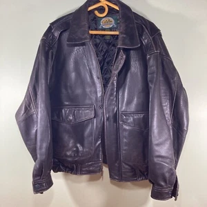 Cabelas Vintage Brown Leather Bomber Jacket Large - Picture 1 of 15