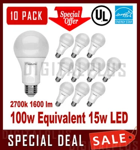 100W Equivalent 15W LED Light Bulbs 1600L Soft White 2700K A19 E26 NON-DIMMABLE - Picture 1 of 3
