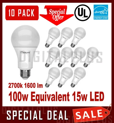 100W Equivalent 15W LED Light Bulbs 1600L Soft White 2700K A19 E26 NON-DIMMABLE - Image 1 of 3
