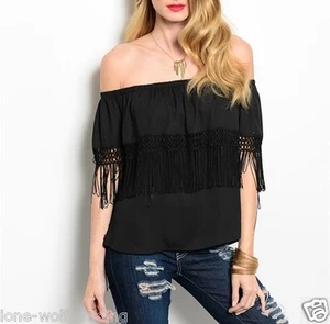 Sexy Boho Elegante Tejido Crochet Flecos Negro Fiesta/Club Prendas Top-RT-3-CN213680 - Imagen 1 de 2