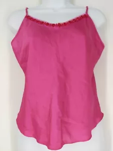 Vintage California Dynasty Hot Pink Shiny Satin Lace Camisole Small - Picture 1 of 5