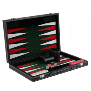 Malachite Green Leather Backgammon Set 15 Inch - Picture 1 of 6
