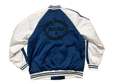 Harley-Davidson Men's Club Crew Bomber Jacket 97439-23VM Blue/White Men's LARGE - Image 1 of 4
