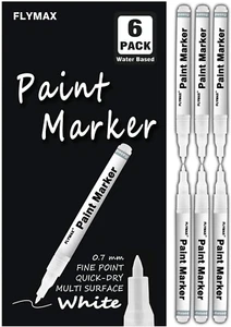 White Acrylic Paint Marker Pens 6 Pack 0.7mm Permanent Fine Point for Wood Rock - Picture 1 of 12