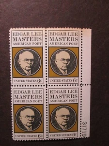 Scott 1405 - Edgar Lee Masters MNH 1970 PLATE Block, FREE SHIPPING ON COMBINED - Picture 1 of 2