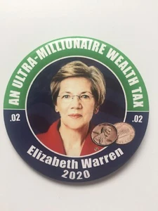 2020 Senator Elizabeth Warren 3" Button An Ultra-Millionaire Wealth Tax 2 Cents - Picture 1 of 4
