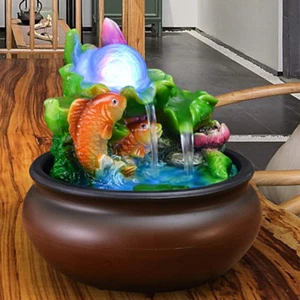 7.87" Goldfish Lotus Pond Cascading Waterfall Fountain Feng Shui Decor Collect - Picture 1 of 6