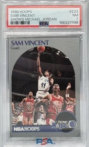 1990 Sam Vincent NBA Hoops #223 PSA 7 Shows Michael Jordan Wearing #12 - Picture 1 of 2