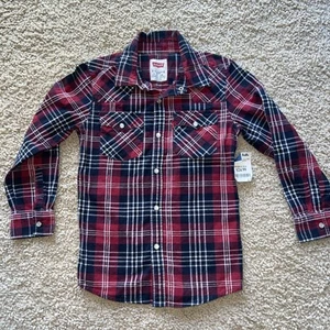 Youth Small NWT Levi’s Pearl Snap Red White And Blue Plaid - Picture 1 of 7