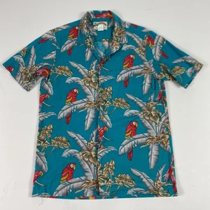 Camisa Paradise Found Para Hombres Mediana Verde Azulado Loro Hawaiano Aloha Botón De Colección - Imagen 1 de 8