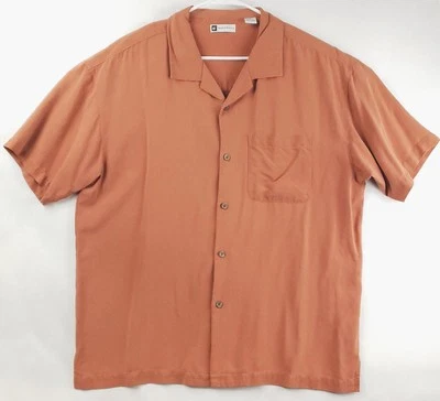 Bachrach Shirt Mens 2XL Orange 100% Silk Short Sleeve Pocket Classic Button-Up - Image 1 of 4