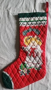 Vintage Kohl Patch Kinder gesteppter Weihnachtsstrumpf Mädchen rot grün  - Bild 1 von 8